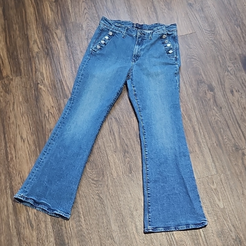 Y2K GAP 70s Flare Jeans Side Button Wide Leg Denim Women 12